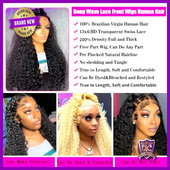 26 Inch Deep Wave Lace Front Wig Human Hair 200% Density Pre Plucked